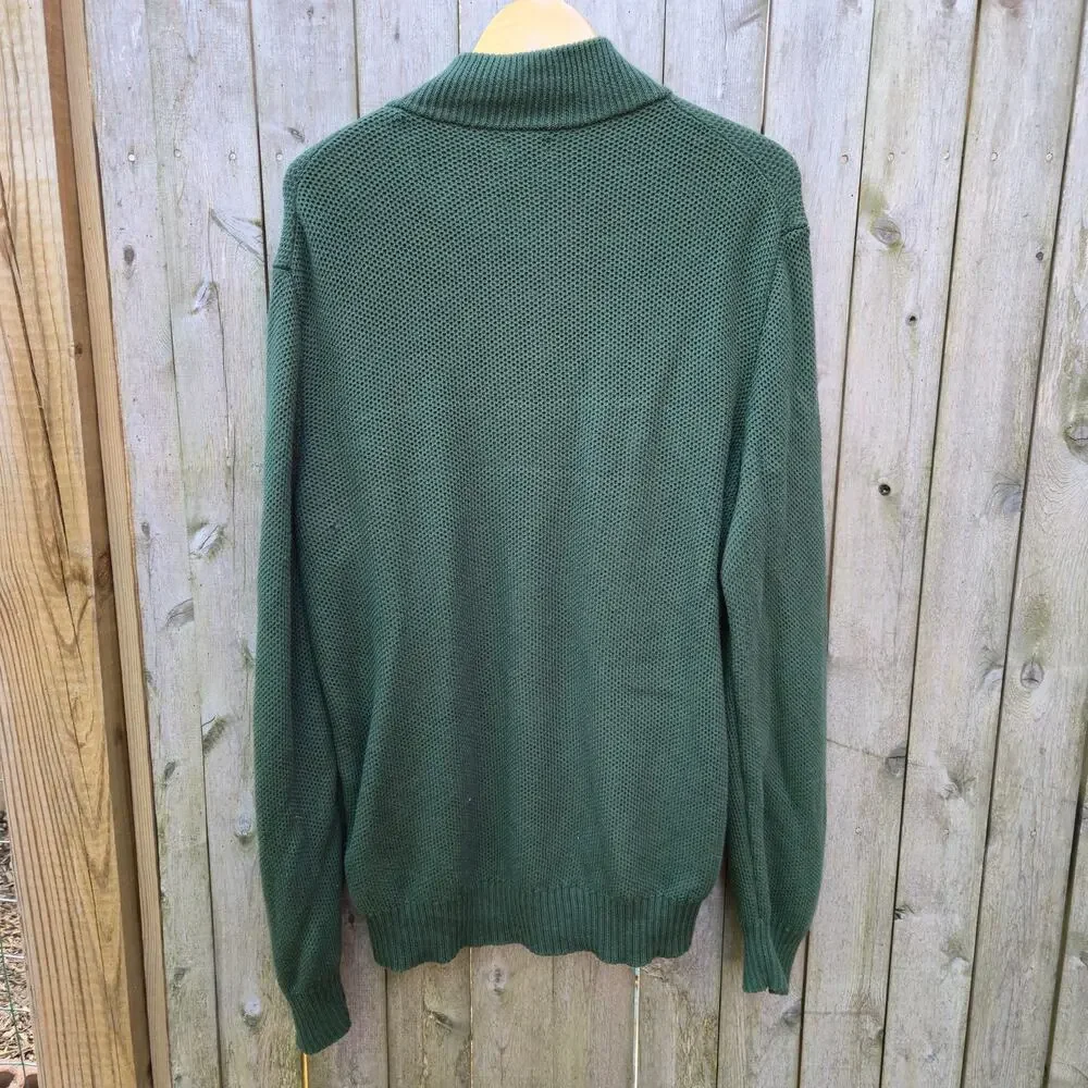 J.CREW 100% Cotton Honeycomb Waffle Knit Quarter-Zip Sweater Green Men's XL